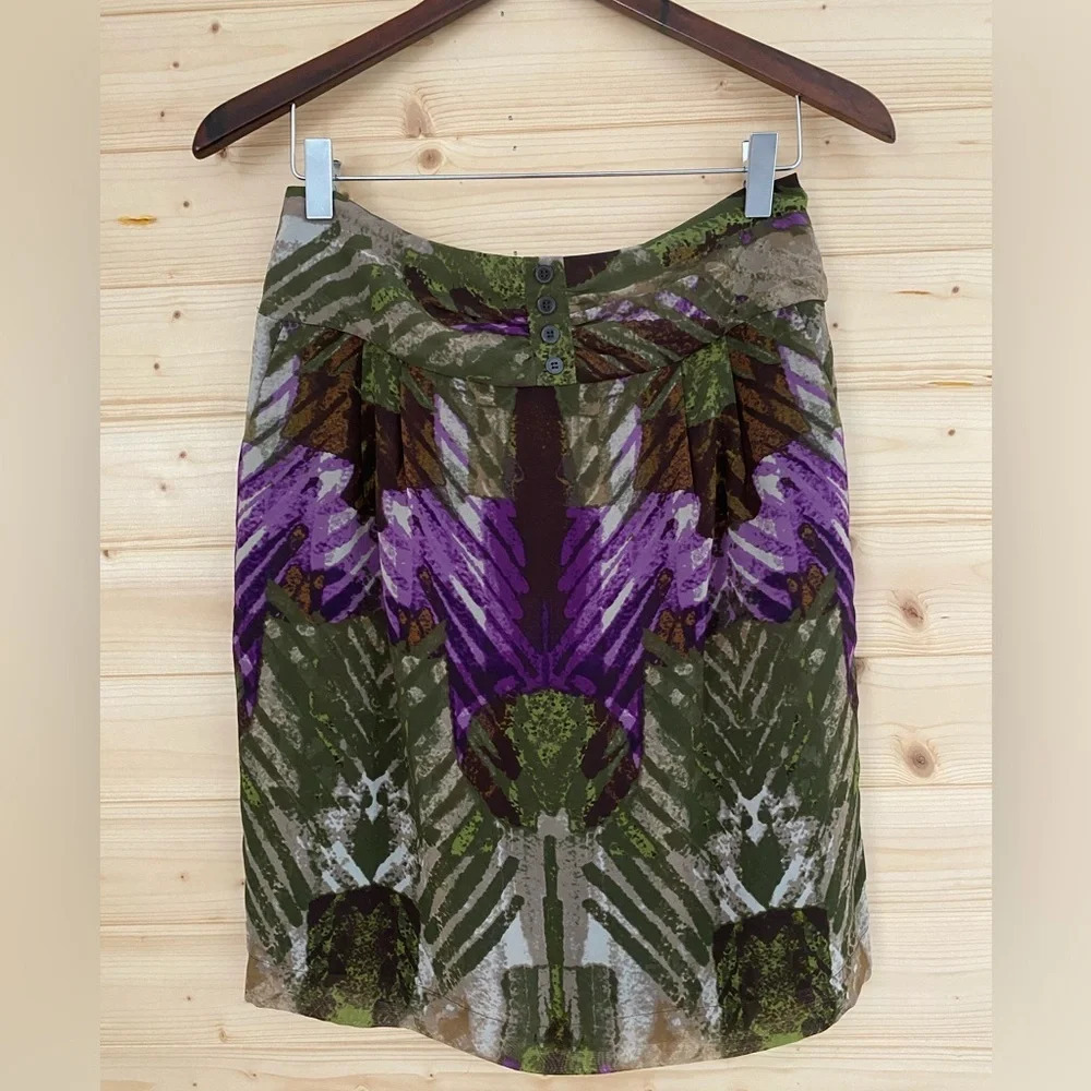 WORTHINGTON Women's Size 4 Purple & Olive Green Pocketed Flattering Fit Skirt